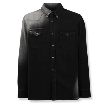 Mm6 Maison Margiela Western Style Denim Shirt Pockets In Black