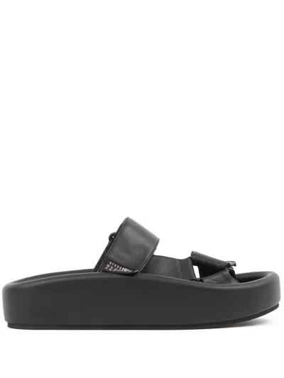 Mm6 Maison Margiela Mm6 By Maison Margiela Adjustable Black Leather Sandals With Rubber Sole