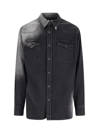 Mm6 Maison Margiela Western Style Denim Shirt Pockets In Black