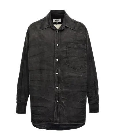 Mm6 Maison Margiela Whiskering-effect Long-sleeve Shirt In Black