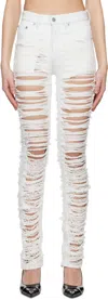 Mm6 Maison Margiela High Waist Distressed Denim Trousers In 961 White