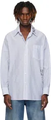 Mm6 Maison Margiela White & Blue Asymmetric Striped Poplin Shirt In 001f Pinstripes Whit