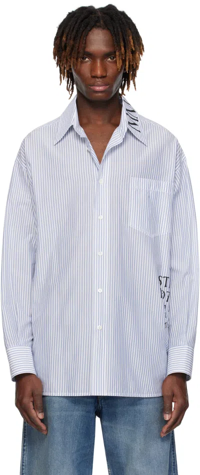 Mm6 Maison Margiela White & Blue Asymmetric Striped Poplin Shirt In 001f Pinstripes Whit