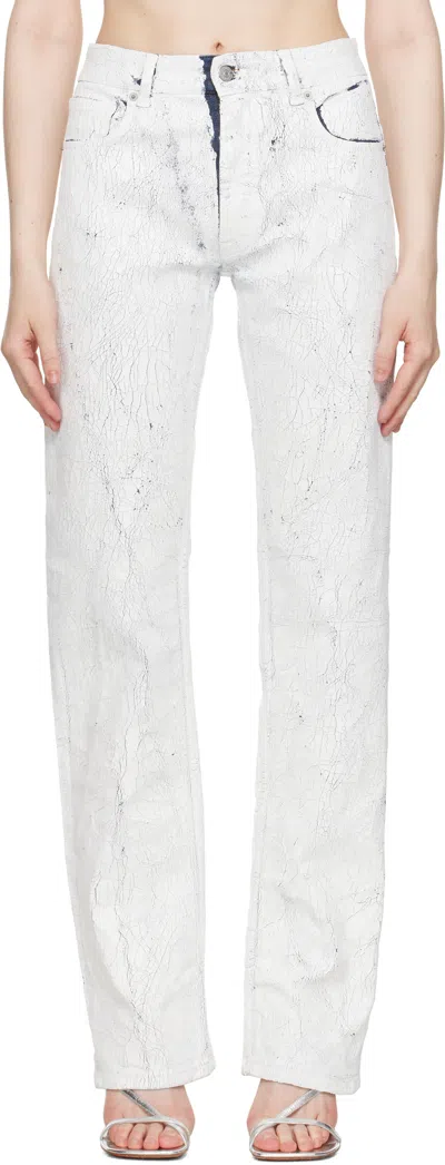 Mm6 Maison Margiela White & Navy 5 Pockets Jeans In 961 White