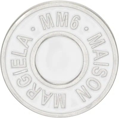 Mm6 Maison Margiela White & Silver Round Logo Pin In 961 Palladio Buratta