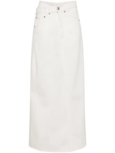 Mm6 Maison Margiela White Asymmetric Denim Maxi Skirt In Weiss
