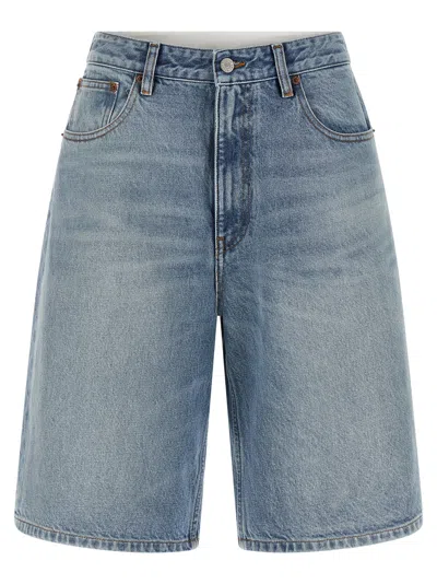 Mm6 Maison Margiela White Carré Bermuda Shorts In Blue