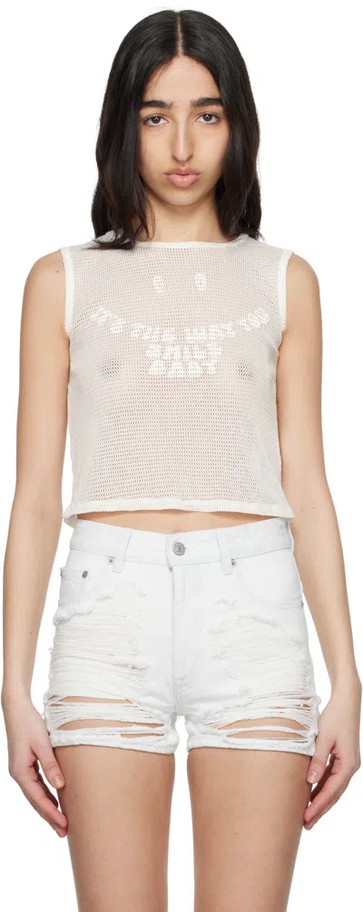 Mm6 Maison Margiela White Cotton Mesh Tank Top In 101 Off White