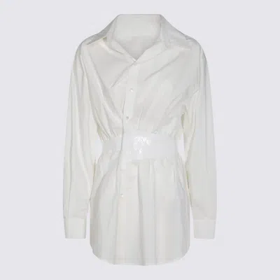 Mm6 Maison Margiela Collared Shirt With Cuffed Sleeves And Elastic Waistband In White