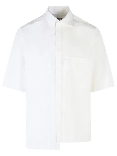 Mm6 Maison Margiela Mixed Fabric Shirt Short Sleeves Collar In White
