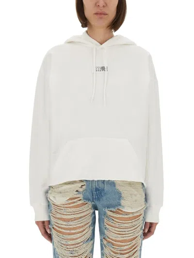 Mm6 Maison Margiela Knitwear Hooded Kangaroo Pocket Ribbed Cuffs In White