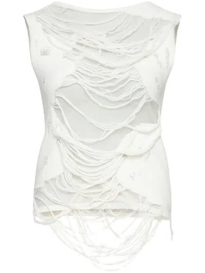MM6 MAISON MARGIELA WHITE COTTON TOP WITH RIPS