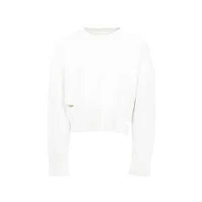 Mm6 Maison Margiela Kids' White Cropped Sweater For Girl With Logo