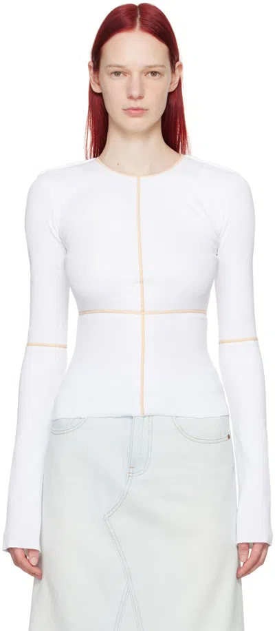 Mm6 Maison Margiela White Cutout Long Sleeve T-shirt In 100 White
