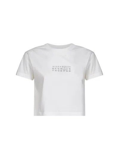 Mm6 Maison Margiela White Jersey Cropped Numeric Signature T-shirt
