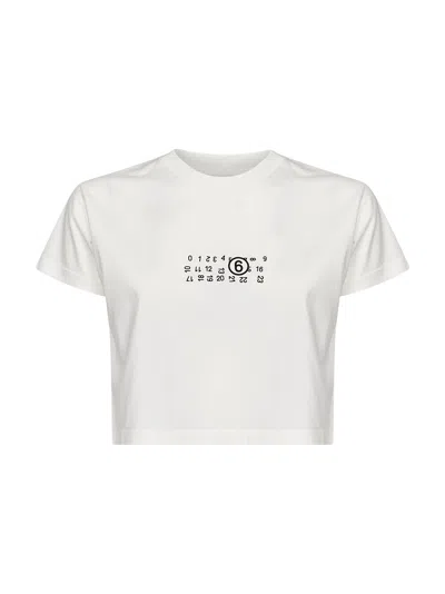 Mm6 Maison Margiela White Jersey Cropped T-shirt With Flipped Print