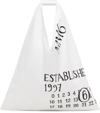 MM6 MAISON MARGIELA WHITE JERSEY 'ESTABLISHED' PRINT CLASSIC TOTE