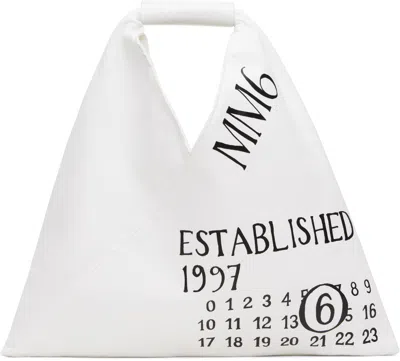 Mm6 Maison Margiela White Jersey 'established Print' Mini Tote In T1003 White