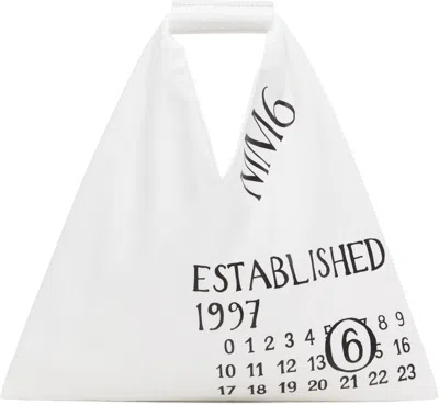 MM6 MAISON MARGIELA WHITE JERSEY 'ESTABLISHED PRINT' MINI TOTE