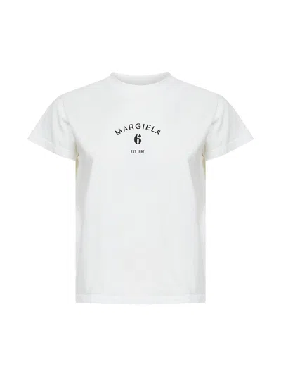 Mm6 Maison Margiela Offwhite Cotton Jersey Tshirt With Numeric Embroidery In White