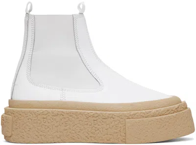 Mm6 Maison Margiela White Leather Platform Chelsea Boots In T1002 Bright White