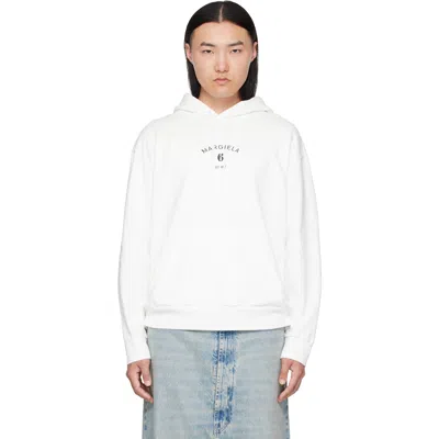 Mm6 Maison Margiela White Front-printed Hooded Cotton Sweatshirt