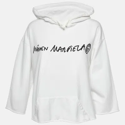 Pre-owned Mm6 Maison Margiela White Logo Print Cotton Hoodie S