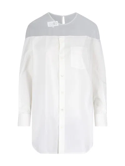 Mm6 Maison Margiela White Minimalist Sheer Yoke Button-down Top