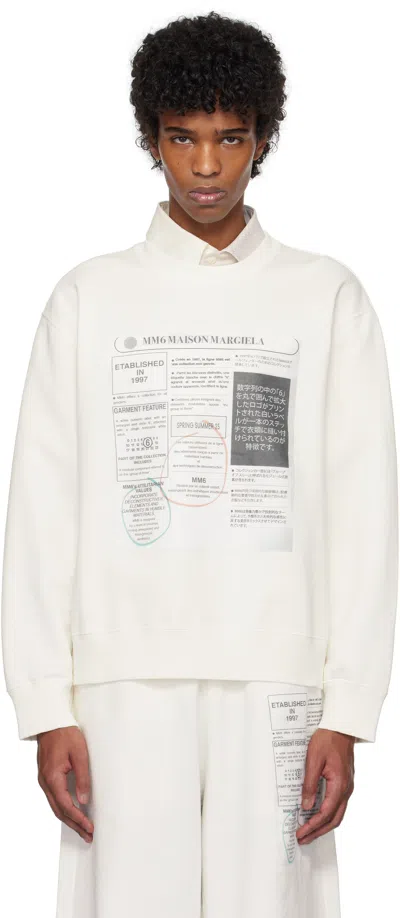 Mm6 Maison Margiela White Newspaper Print Jersey Sweatshirt In 101 Off White
