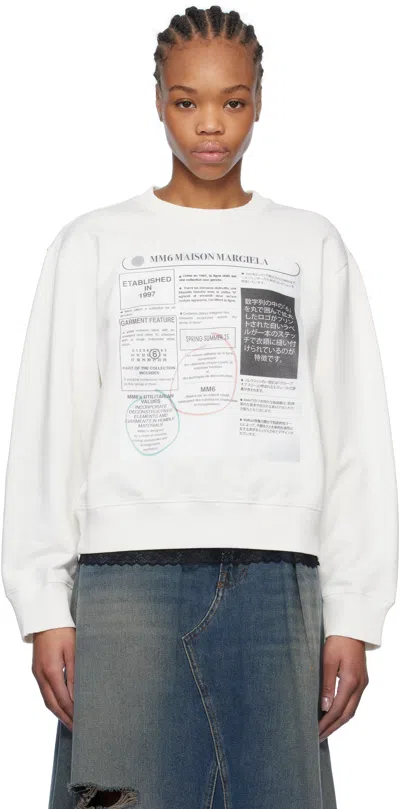 Mm6 Maison Margiela White Newspaper Print Jersey Sweatshirt In 101 Off White