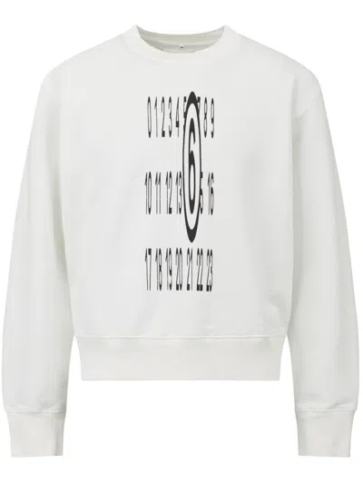 Mm6 Maison Margiela White Numerical-print Cotton Sweatshirt
