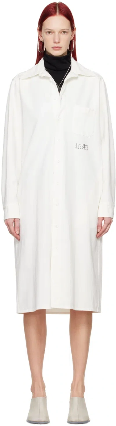 Mm6 Maison Margiela White Print Denim Maxi Dress In 101 Off White