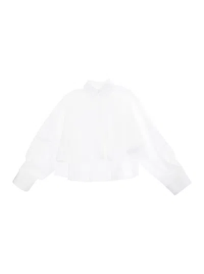 Mm6 Maison Margiela Kids' White Shirt With Classic Collar And Tonal Logo Patch In Cotton Girl