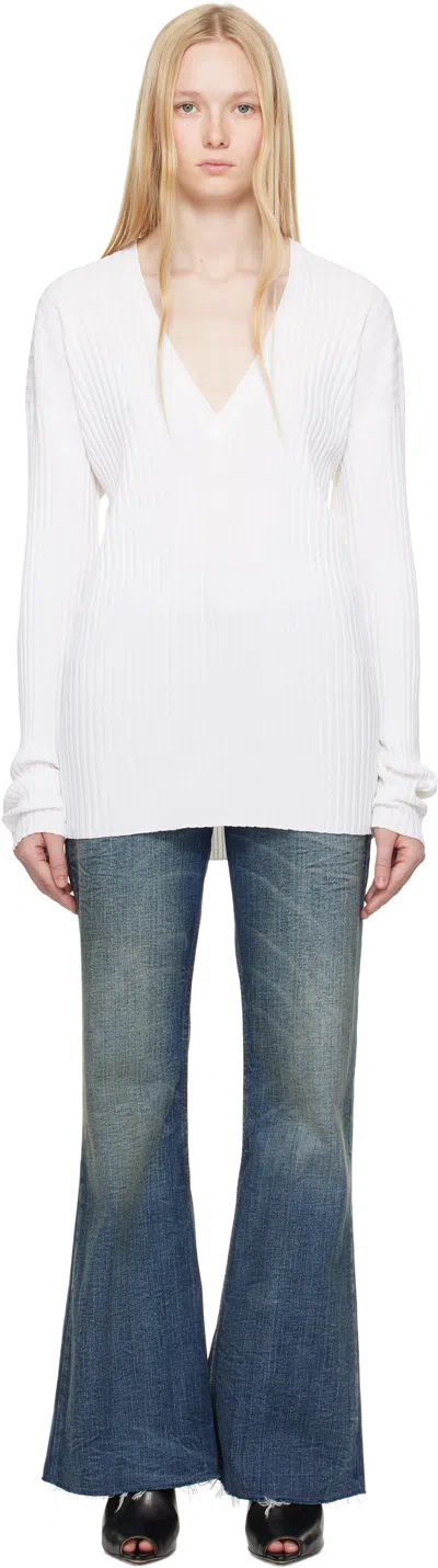 Mm6 Maison Margiela White Slouchy Rib Gauge 14 Minidress