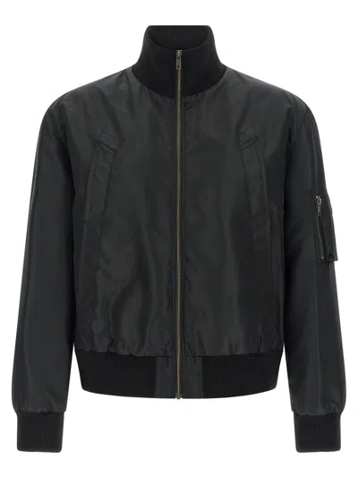 Mm6 Maison Margiela White Stitch Line Bomber Jacket In Black