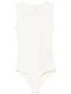 Mm6 Maison Margiela Mm6 By Maison Margiela Ecru Sleeveless Stretch Bodysuit With Crew Neck In White