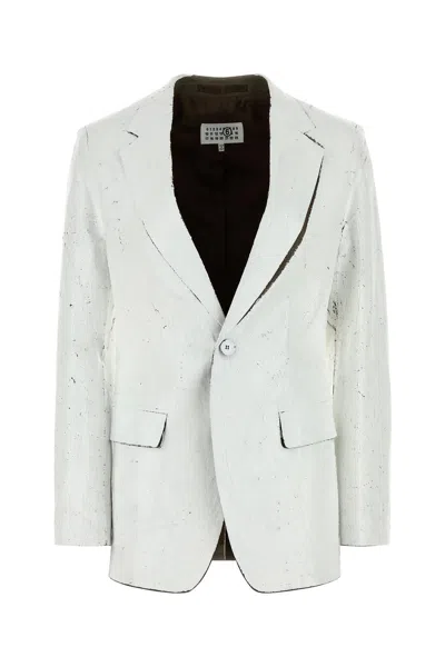 MM6 MAISON MARGIELA WHITE STRETCH POLYESTER BLEND BLAZER