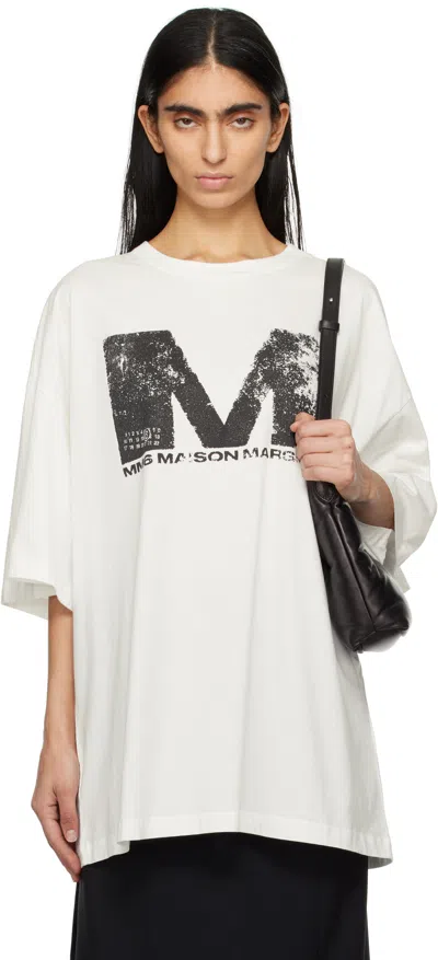 Mm6 Maison Margiela White Sunbleached Logo T-shirt In 101 Off White