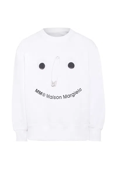 Mm6 Maison Margiela White Sweatshirt For Kids With Safety Pin