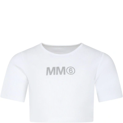 Mm6 Maison Margiela Kids' White T-shirt For Girl With Logo