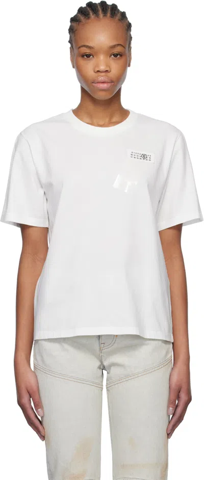 Mm6 Maison Margiela White Taped Logo T-shirt In 101 Off White
