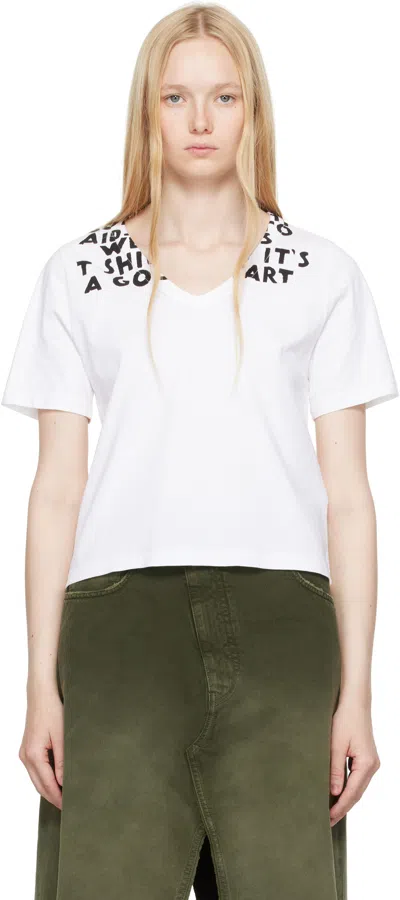 MM6 MAISON MARGIELA WHITE V-NECK SIDA PRINT T-SHIRT