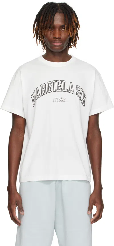 Mm6 Maison Margiela White Varsity Print T-shirt In 101 Off White