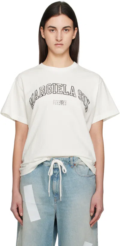 Mm6 Maison Margiela White Varsity Print T-shirt In 101 Off White
