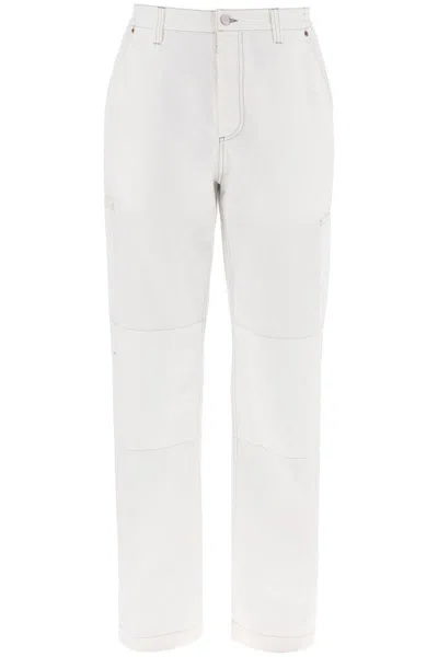 Mm6 Maison Margiela Wide Cotton Canvas Trousers For Men Or Women In White