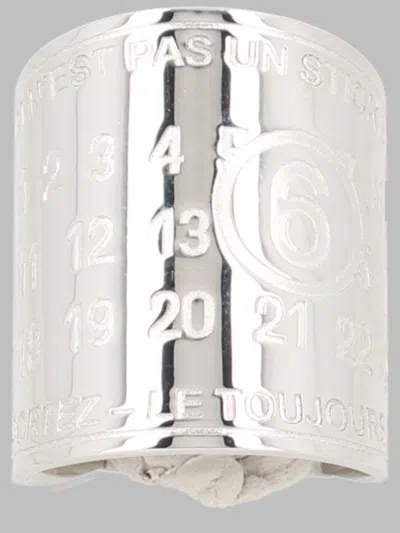 Mm6 Maison Margiela Wide Engraved Statement Ring In Metallic