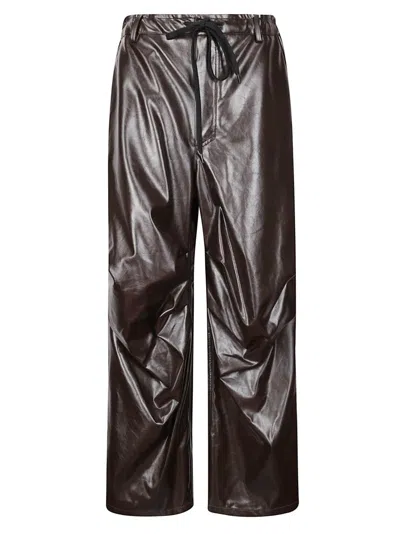 Mm6 Maison Margiela Wide-fit Leather-like Pants With Drawstring Waist In Black