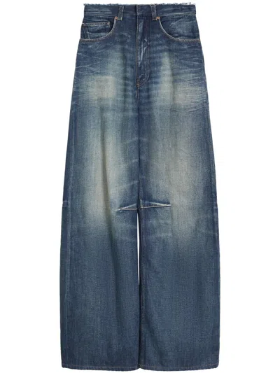 Mm6 Maison Margiela Wide-leg Denim Trousers With Raw Hem In Blue