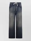 Mm6 Maison Margiela Wide-leg Drawstring Trousers Contrast Stitching In Blue