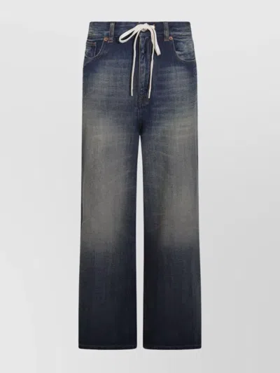 Mm6 Maison Margiela Wide-leg Drawstring Trousers Contrast Stitching In Blue